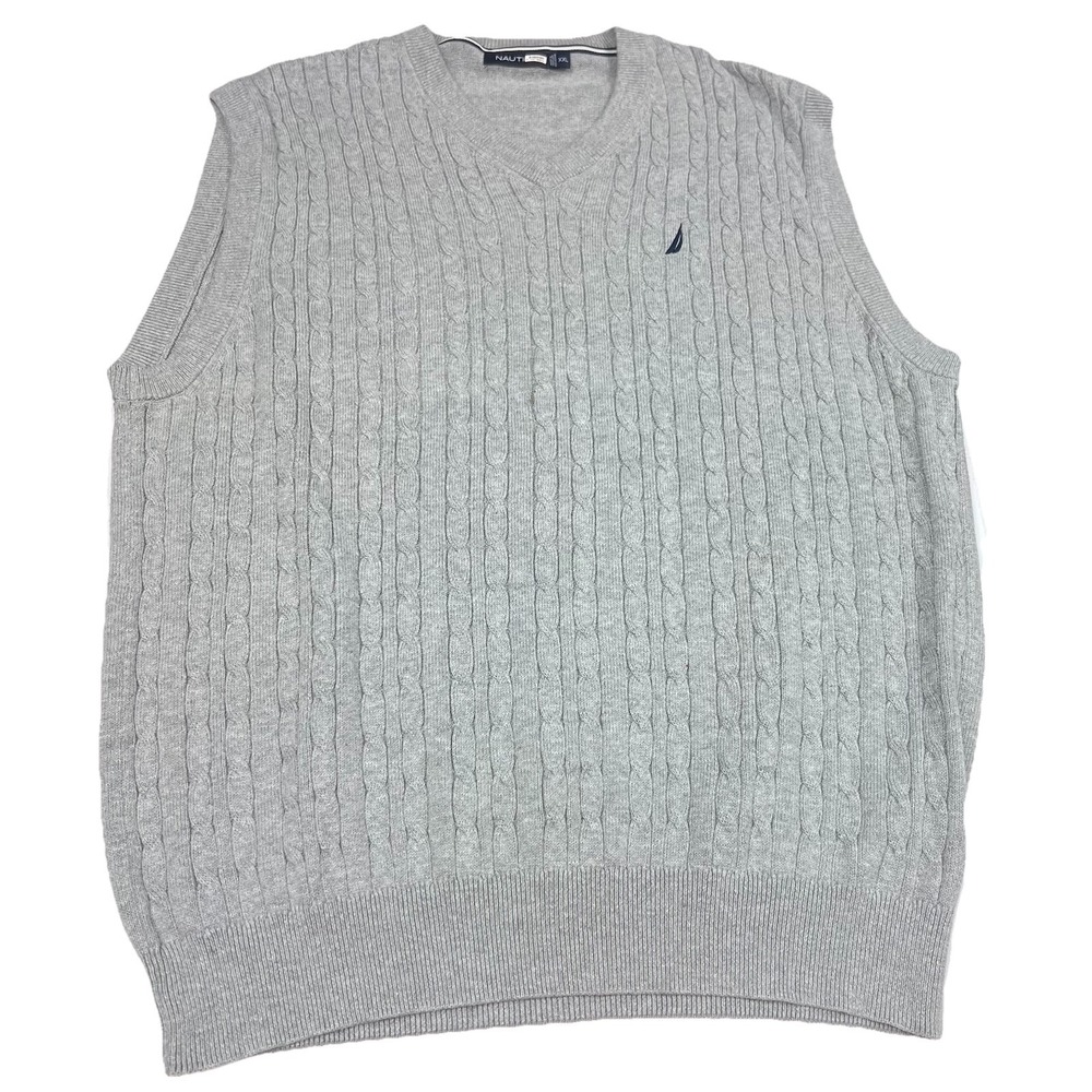 Nautica‎ Sweater Vest Cable Knit Men XXL Gray Cotton Preppy Academia Old Money